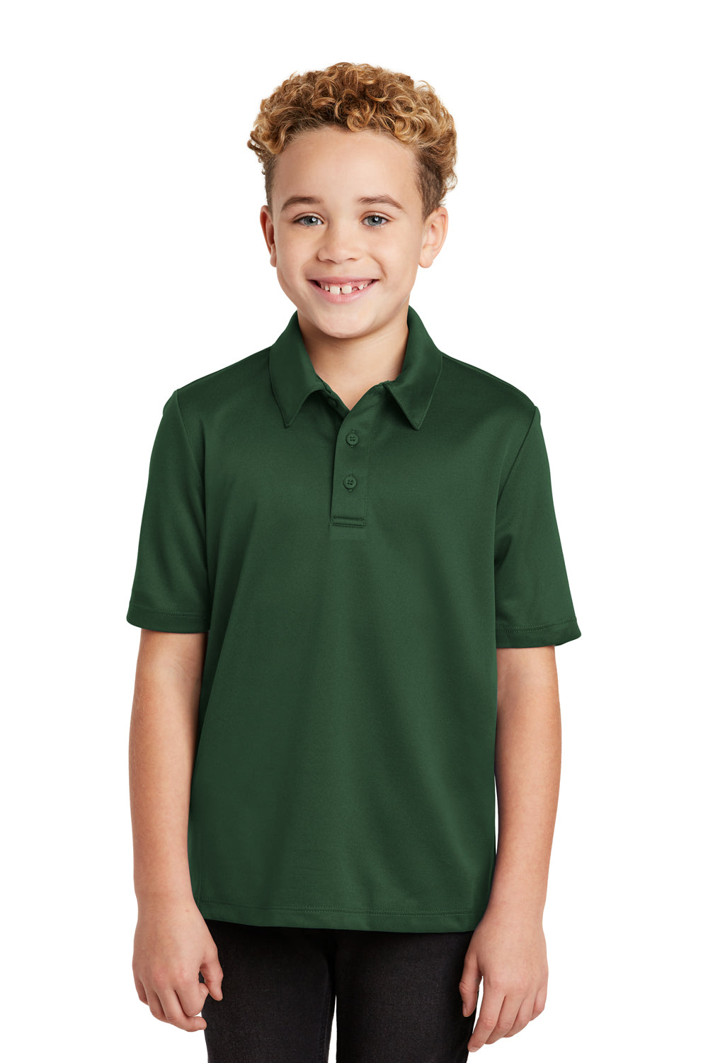 Port Authority Y540 Youth Silk Touch Performance Moisture Wicking Short Sleeve Polo Shirt Dark Green Model Front