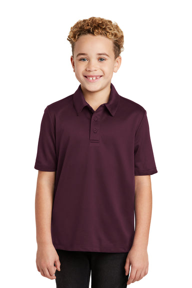 Port Authority Y540 Youth Silk Touch Performance Moisture Wicking Short Sleeve Polo Shirt Maroon Model Front