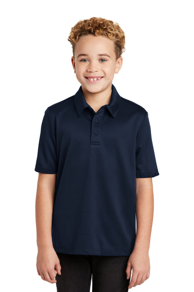 Port Authority Y540 Youth Silk Touch Performance Moisture Wicking Short Sleeve Polo Shirt Navy Blue Model Front