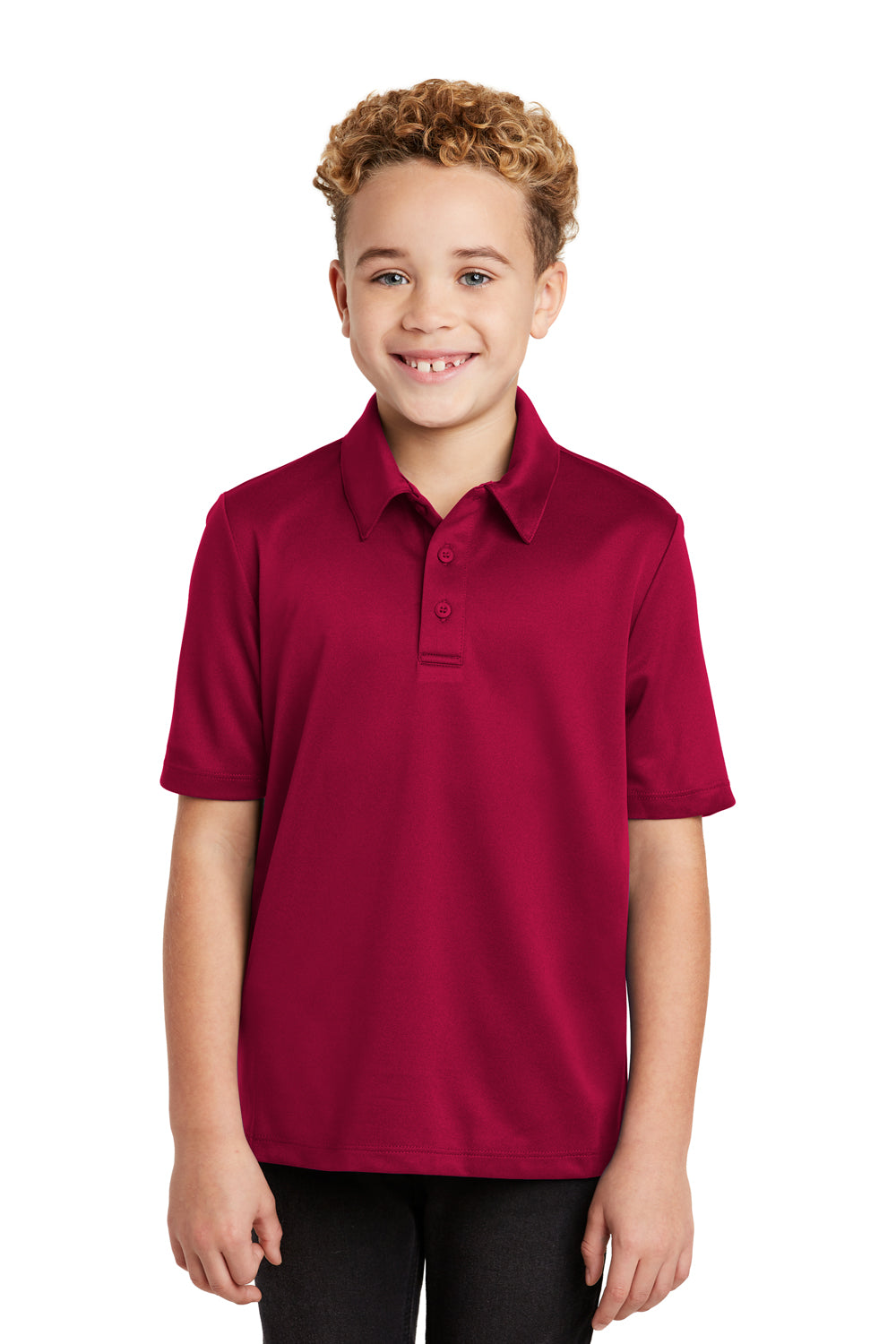 Port Authority Y540 Youth Silk Touch Performance Moisture Wicking Short Sleeve Polo Shirt Red Model Front