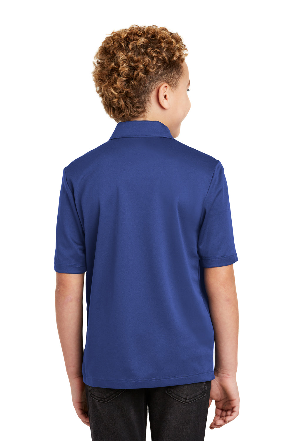 Port Authority Y540 Youth Silk Touch Performance Moisture Wicking Short Sleeve Polo Shirt Royal Blue Model Back