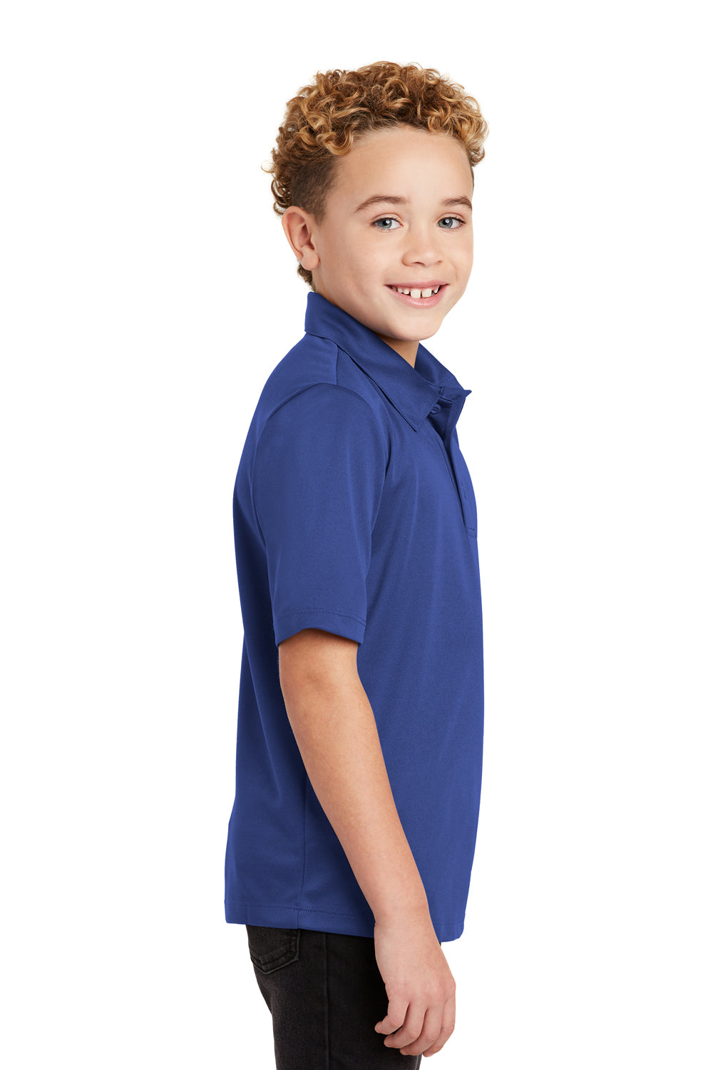 Port Authority Y540 Youth Silk Touch Performance Moisture Wicking Short Sleeve Polo Shirt Royal Blue Model Side