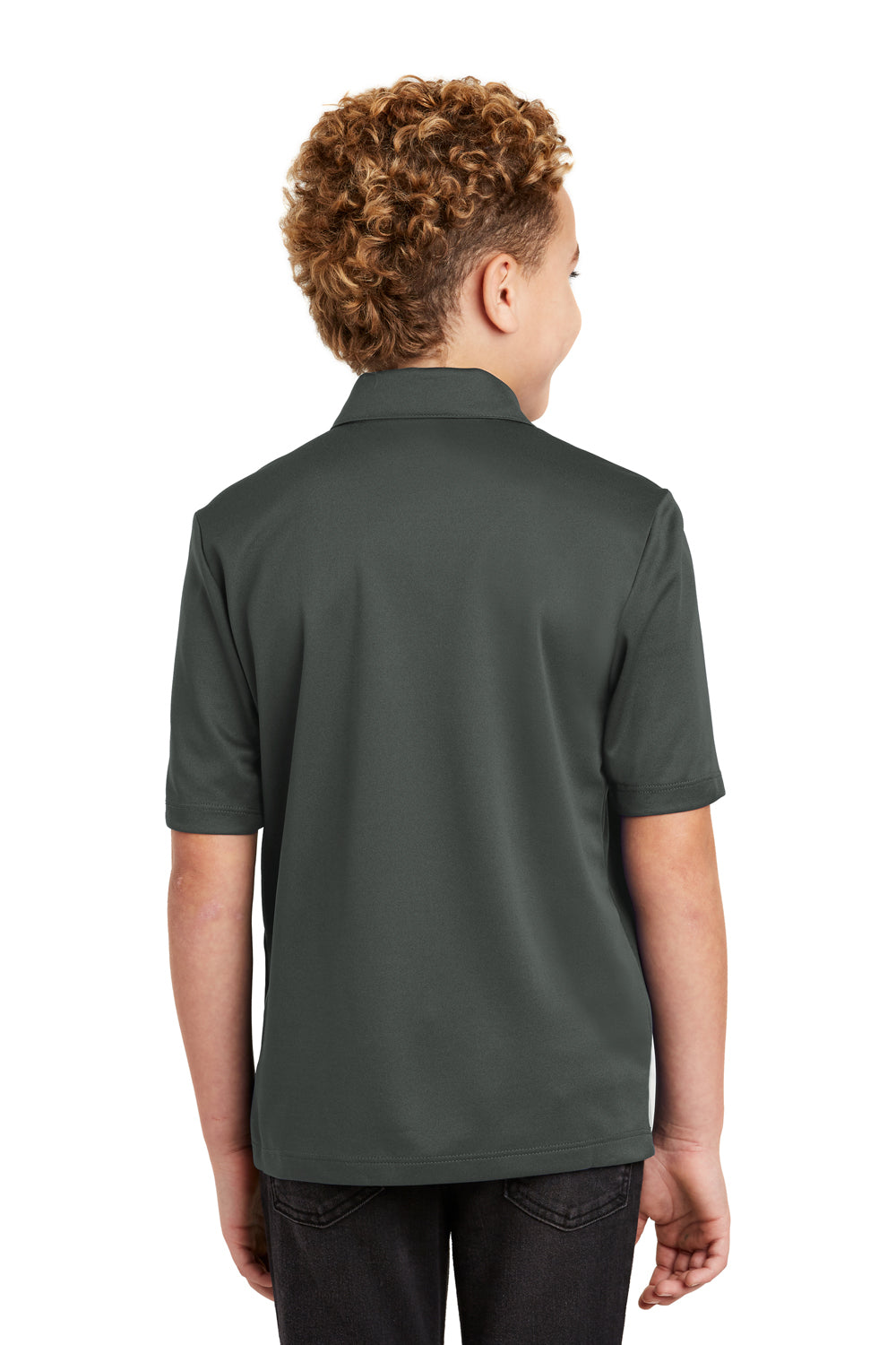 Port Authority Y540 Youth Silk Touch Performance Moisture Wicking Short Sleeve Polo Shirt Steel Grey Model Back