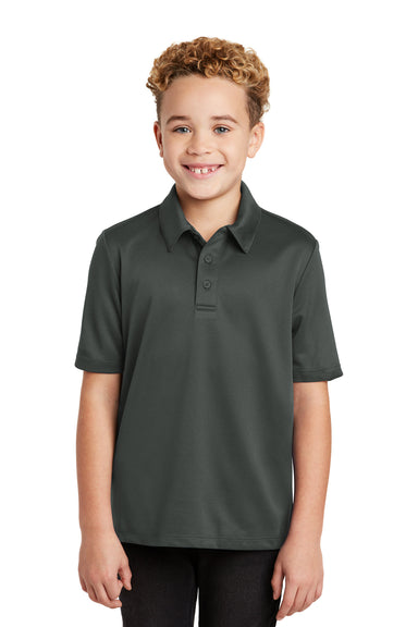 Port Authority Y540 Youth Silk Touch Performance Moisture Wicking Short Sleeve Polo Shirt Steel Grey Model Front