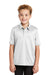 Port Authority Y540 Youth Silk Touch Performance Moisture Wicking Short Sleeve Polo Shirt White Model Front