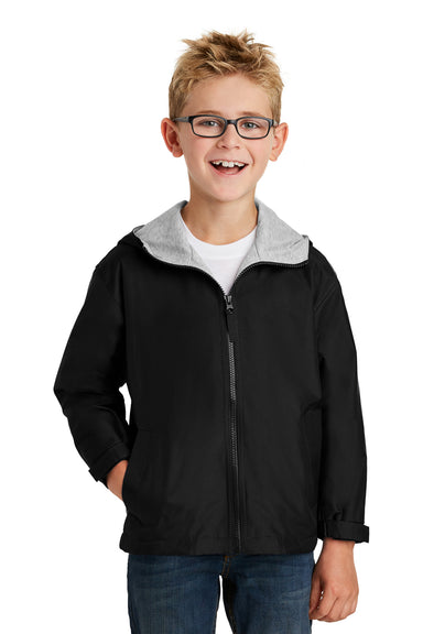 Port Authority YJP56 Youth Team Wind & Water Resistant Full Zip Hooded Jacket Black Model Front