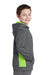 Sport-Tek YST235 Youth Sport-Wick Moisture Wicking Fleece Hooded Sweatshirt Hoodie Dark Smoke Grey/Lime Shock Green Model Side