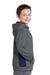 Sport-Tek YST235 Youth Sport-Wick Moisture Wicking Fleece Hooded Sweatshirt Hoodie Dark Smoke Grey/True Navy Blue Model Side