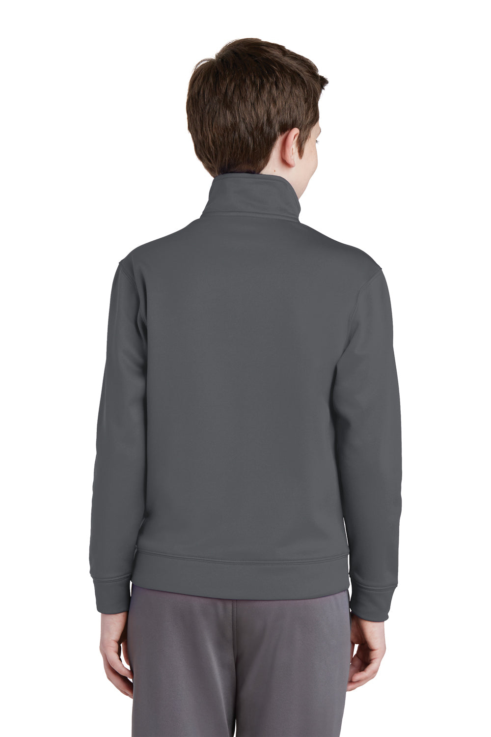 Sport-Tek YST241 Youth Sport-Wick Moisture Wicking Fleece Full Zip Sweatshirt Dark Smoke Grey Model Back