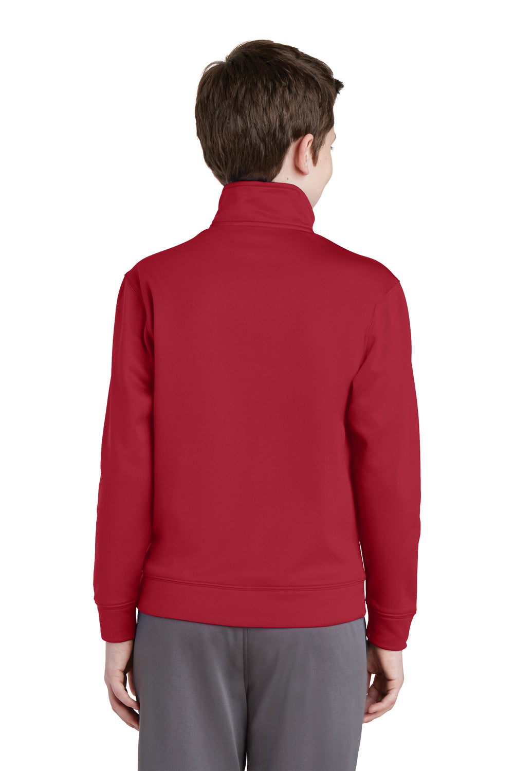 Sport-Tek YST241 Youth Sport-Wick Moisture Wicking Fleece Full Zip Sweatshirt Deep Red Model Back