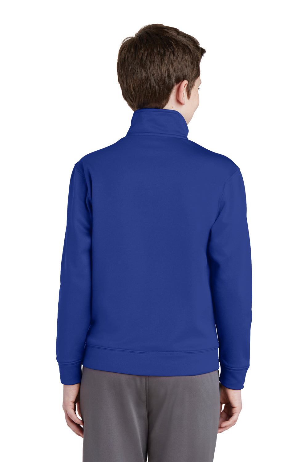 Sport-Tek YST241 Youth Sport-Wick Moisture Wicking Fleece Full Zip Sweatshirt True Royal Blue Model Back