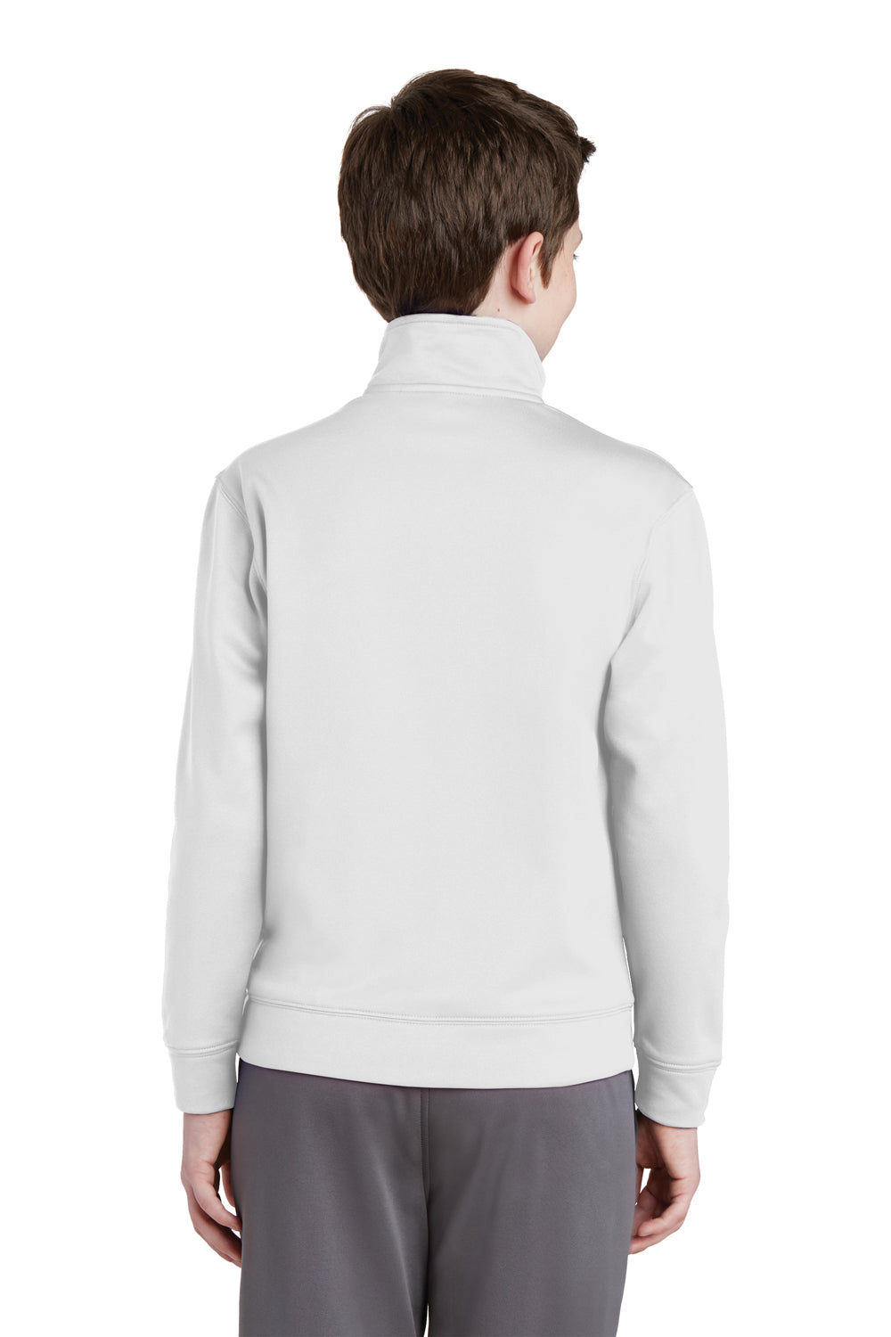 Sport-Tek YST241 Youth Sport-Wick Moisture Wicking Fleece Full Zip Sweatshirt White Model Back