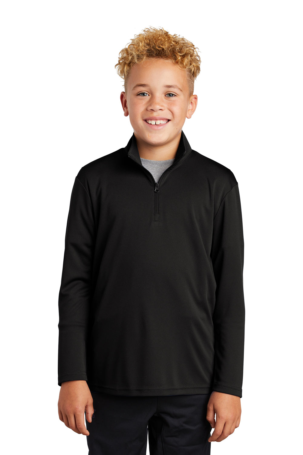 Sport-Tek YST357 Youth Competitor Moisture Wicking 1/4 Zip Sweatshirt Black Model Front