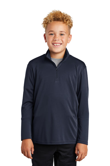 Sport-Tek YST357 Youth Competitor Moisture Wicking 1/4 Zip Sweatshirt True Navy Blue Model Front