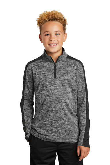 Sport-Tek YST397 Youth Electric Heather Moisture Wicking 1/4 Zip Sweatshirt Black Electric/Black Model Front