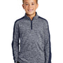 Sport-Tek Youth Electric Heather Moisture Wicking 1/4 Zip Sweatshirt - True Navy Blue Electric/True Navy Blue