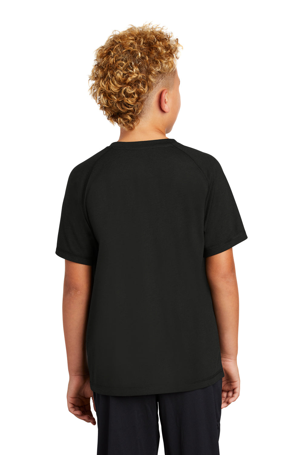 Sport-Tek YST400 Youth Moisture Wicking Short Sleeve Crewneck T-Shirt Heather Black Model Back