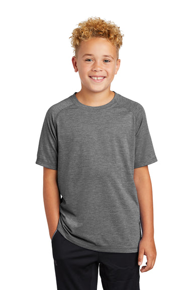 Sport-Tek YST400 Youth Moisture Wicking Short Sleeve Crewneck T-Shirt Heather Dark Grey Model Front