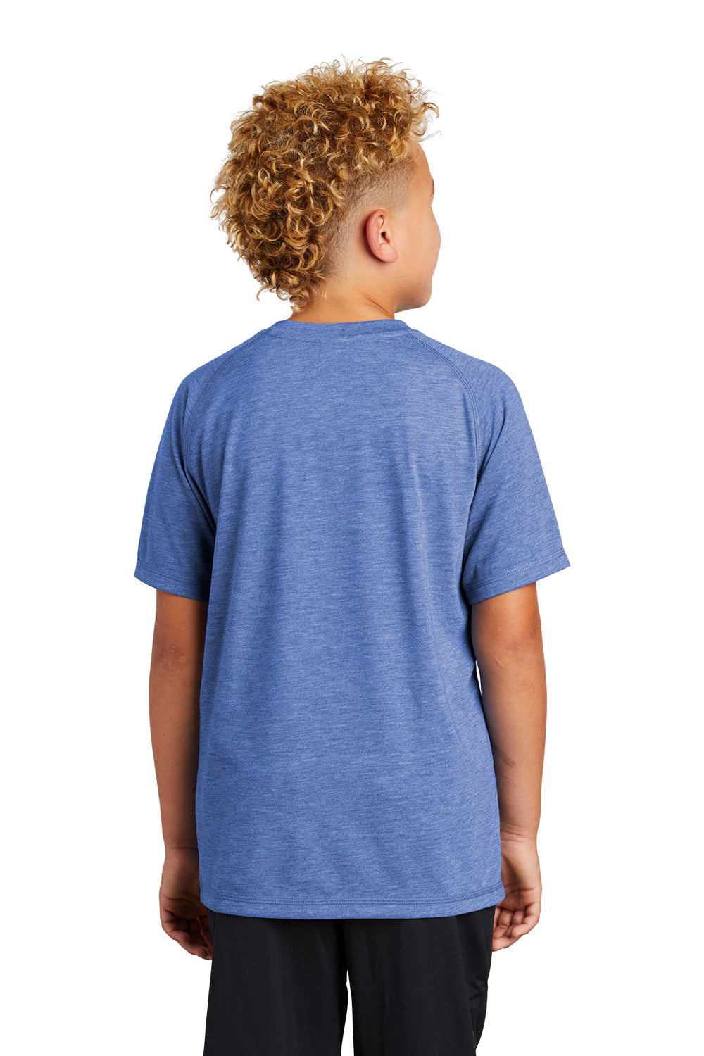 Sport-Tek YST400 Youth Moisture Wicking Short Sleeve Crewneck T-Shirt Heather True Royal Blue Model Back