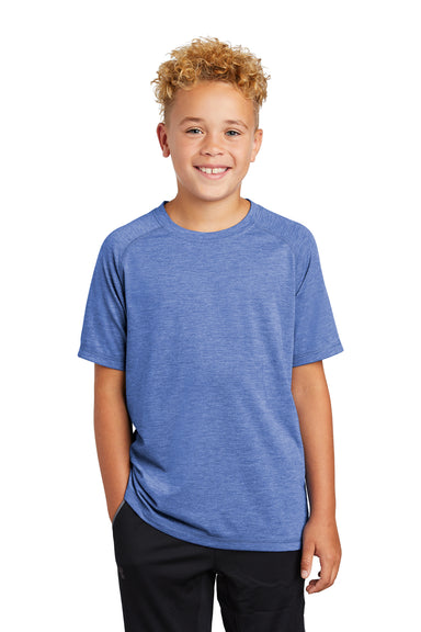 Sport-Tek YST400 Youth Moisture Wicking Short Sleeve Crewneck T-Shirt Heather True Royal Blue Model Front