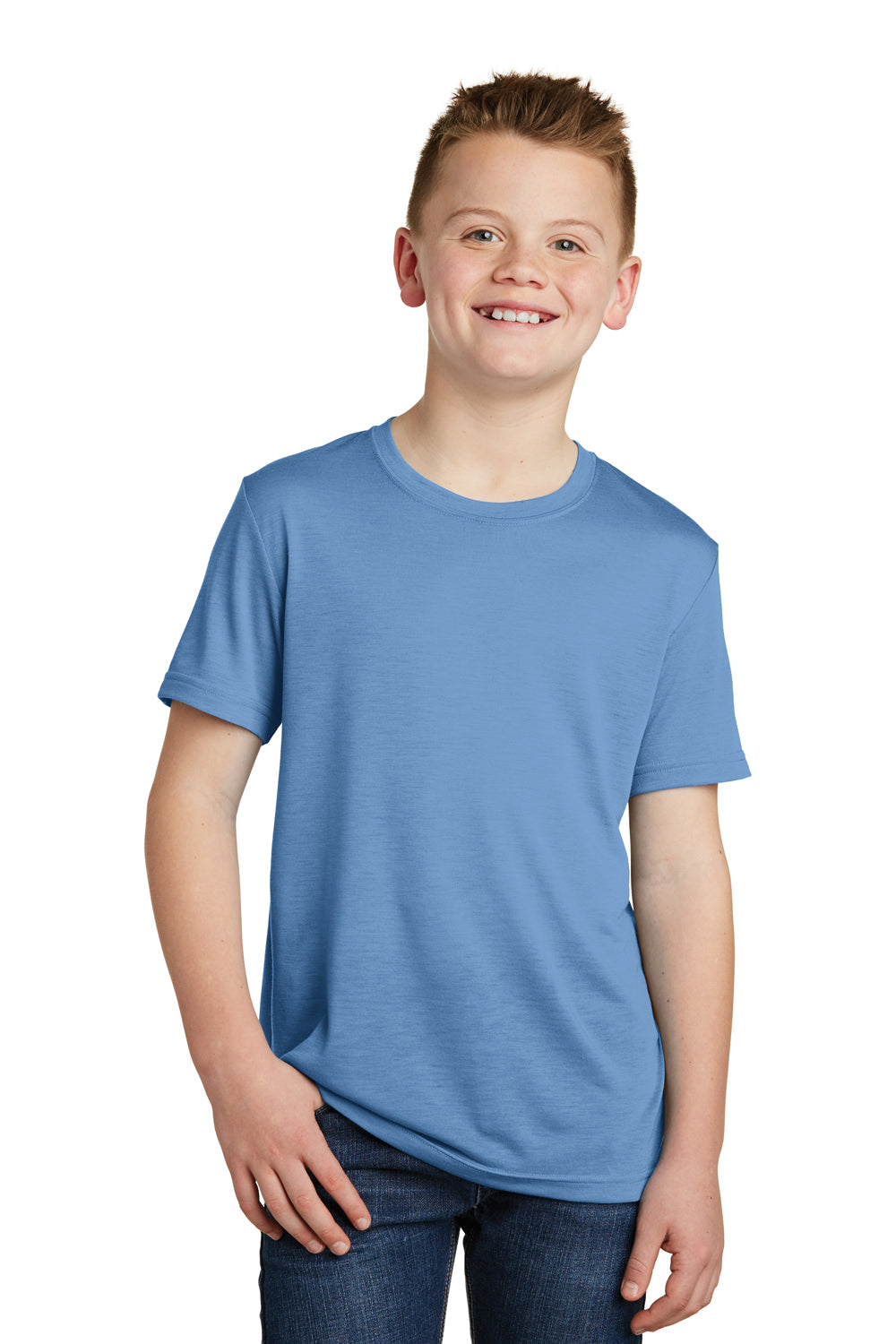 Sport-Tek YST450 Youth Competitor Moisture Wicking Short Sleeve Crewneck T-Shirt Carolina Blue Model Front