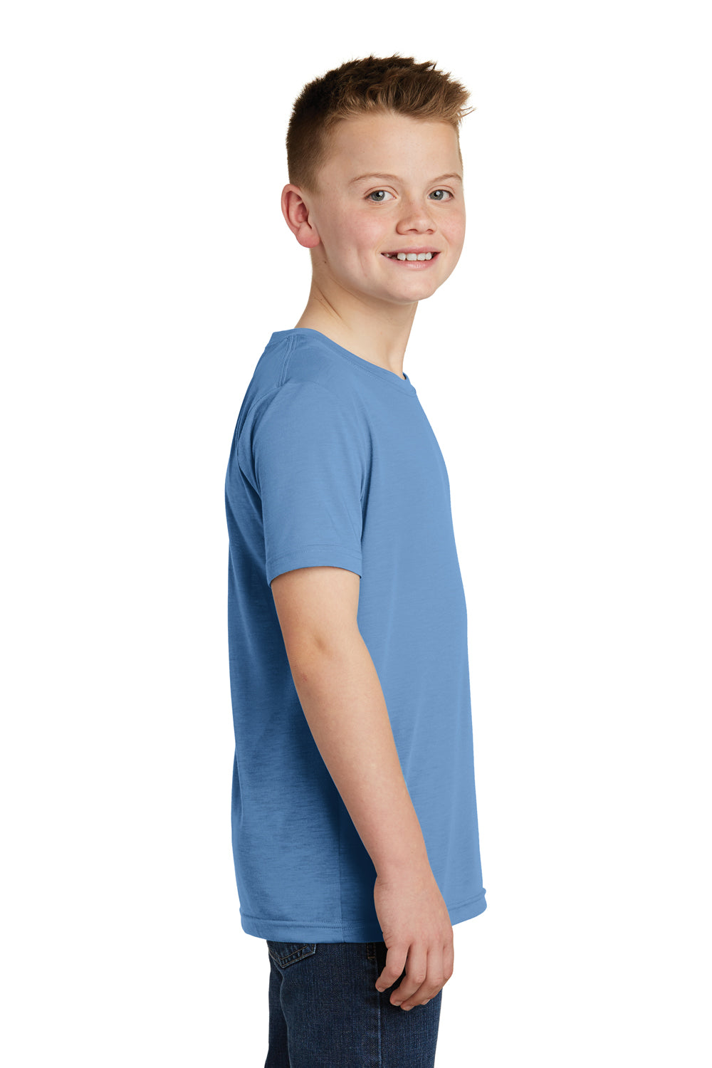 Sport-Tek YST450 Youth Competitor Moisture Wicking Short Sleeve Crewneck T-Shirt Carolina Blue Model Side