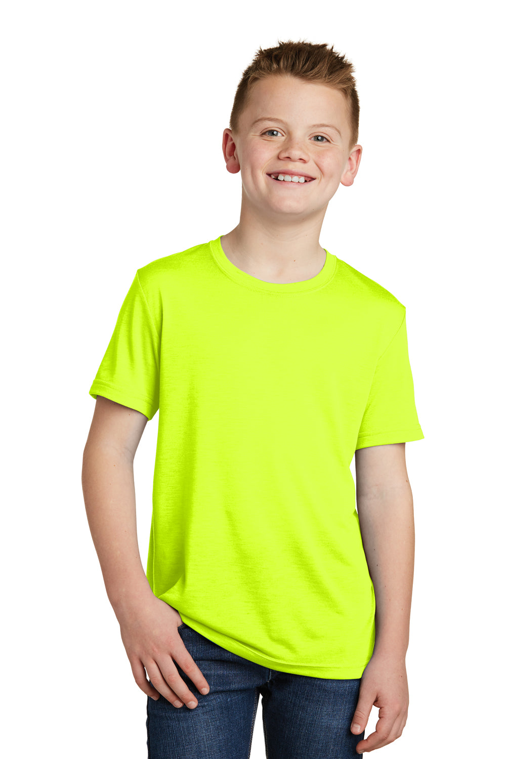 Sport-Tek YST450 Youth Competitor Moisture Wicking Short Sleeve Crewneck T-Shirt Neon Yellow Model Front