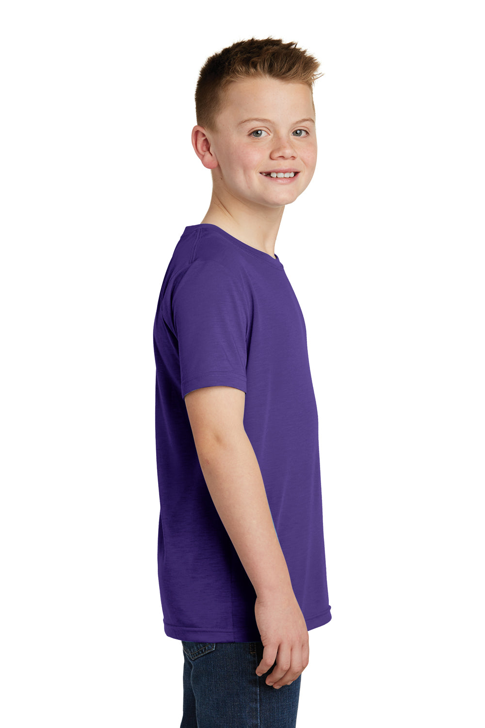 Sport-Tek YST450 Youth Competitor Moisture Wicking Short Sleeve Crewneck T-Shirt Purple Model Side