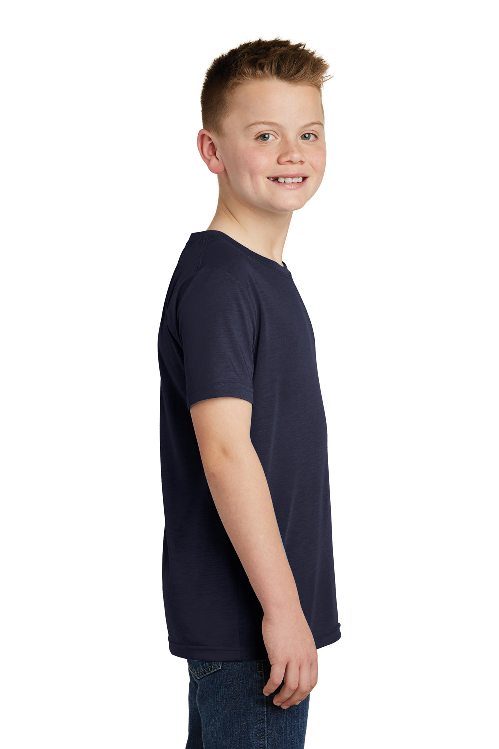 Sport-Tek YST450 Youth Competitor Moisture Wicking Short Sleeve Crewneck T-Shirt True Navy Blue Model Side