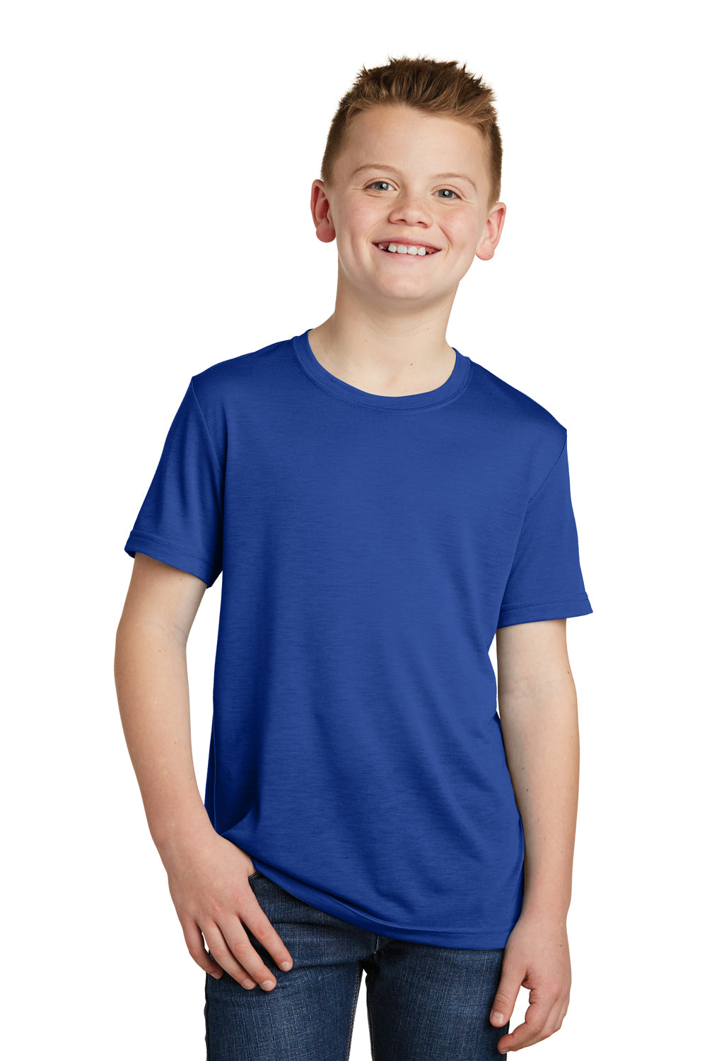 Sport-Tek YST450 Youth Competitor Moisture Wicking Short Sleeve Crewneck T-Shirt True Royal Blue Model Front