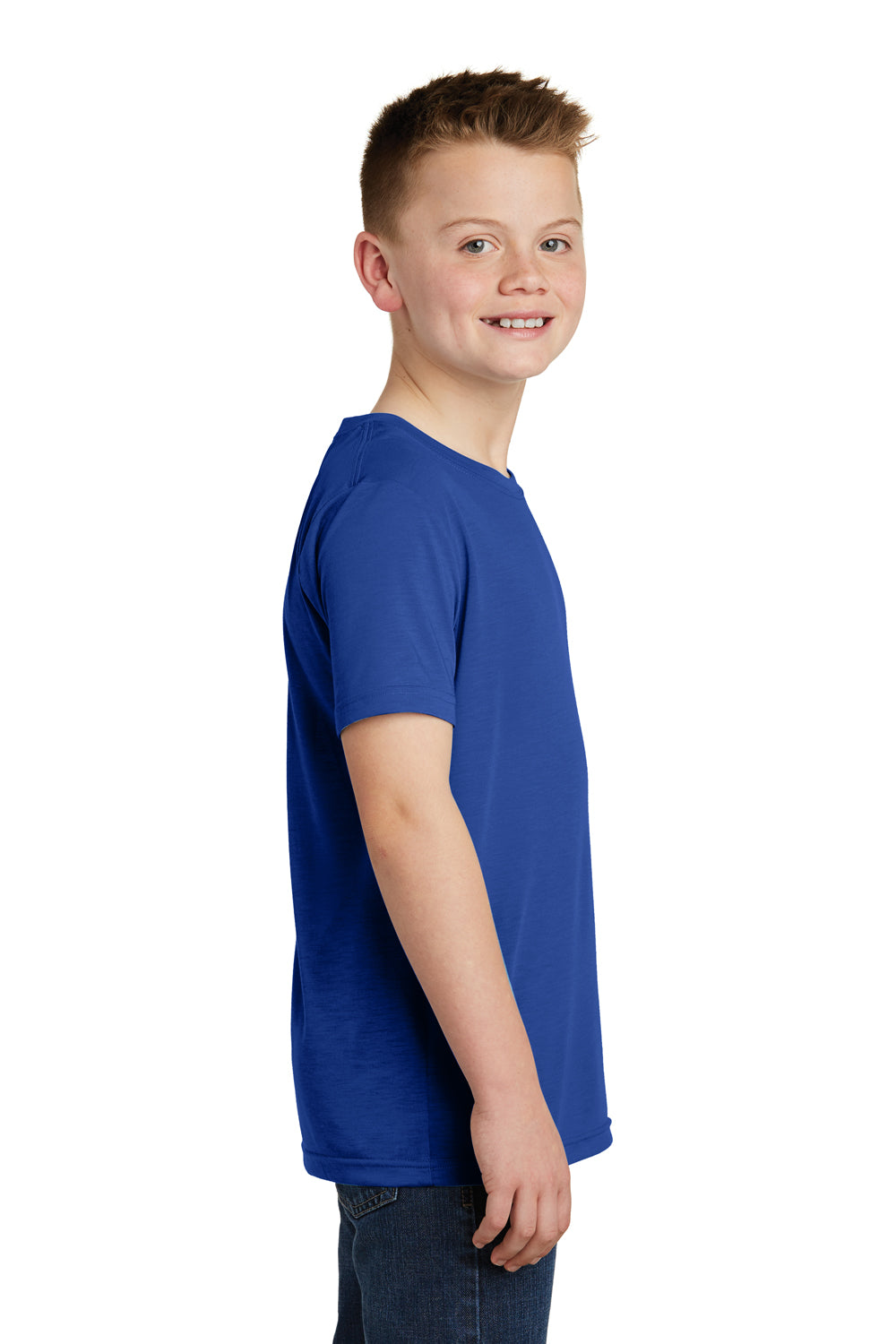 Sport-Tek YST450 Youth Competitor Moisture Wicking Short Sleeve Crewneck T-Shirt True Royal Blue Model Side