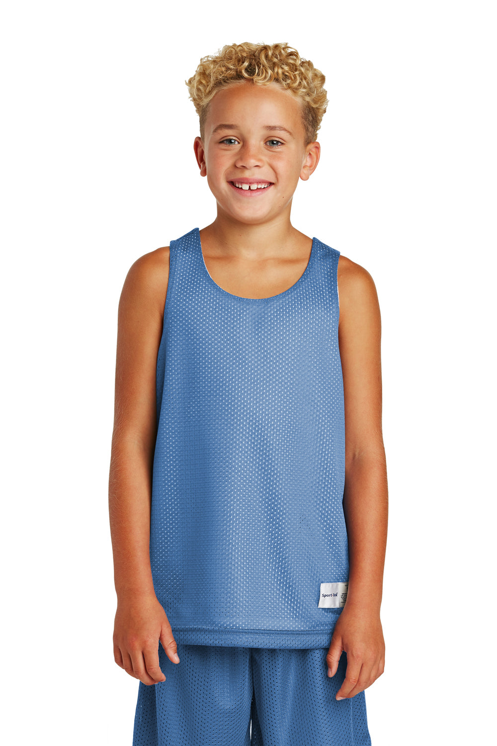 Sport-Tek YST500 Youth Reversible Mesh Moisture Wicking Tank Top Carolina Blue Model Front