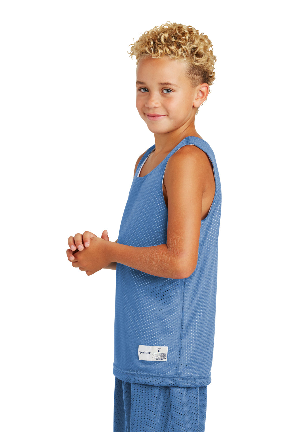 Sport-Tek YST500 Youth Reversible Mesh Moisture Wicking Tank Top Carolina Blue Model Side