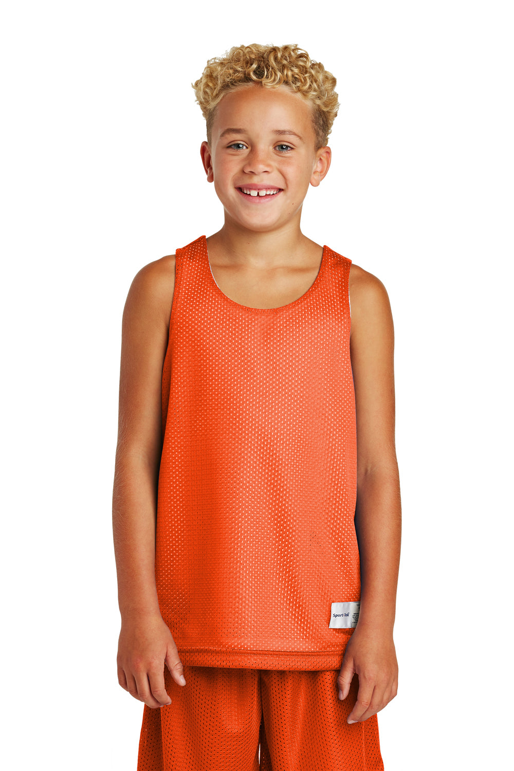 Sport-Tek YST500 Youth Reversible Mesh Moisture Wicking Tank Top Deep Orange Model Front