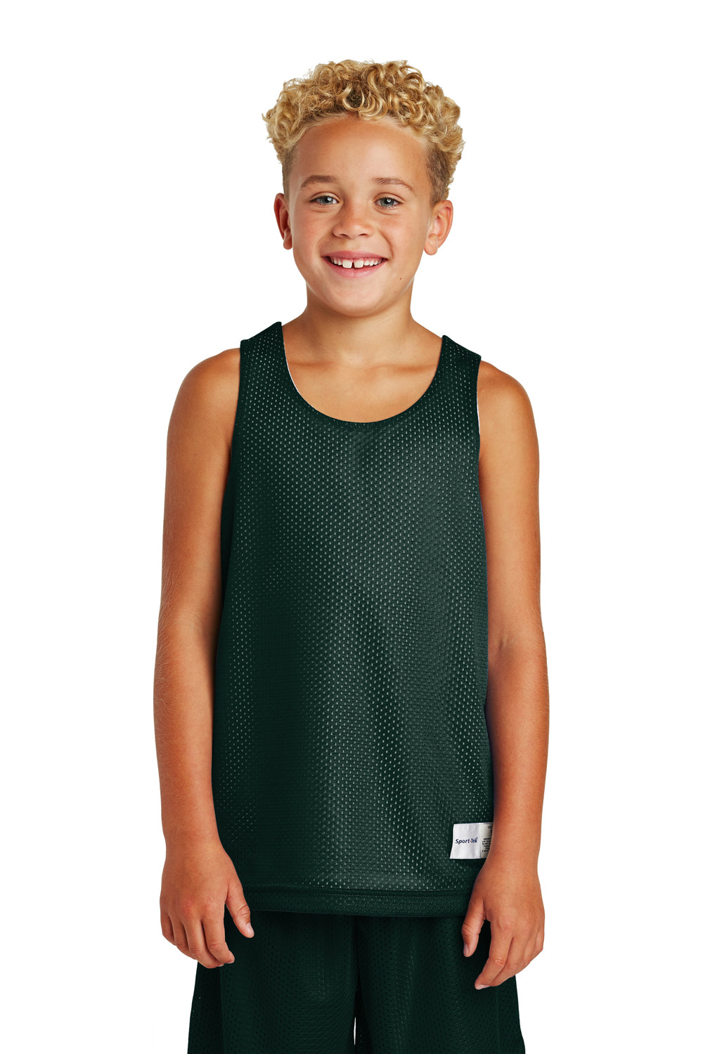 Sport-Tek YST500 Youth Reversible Mesh Moisture Wicking Tank Top Forest Green Model Front