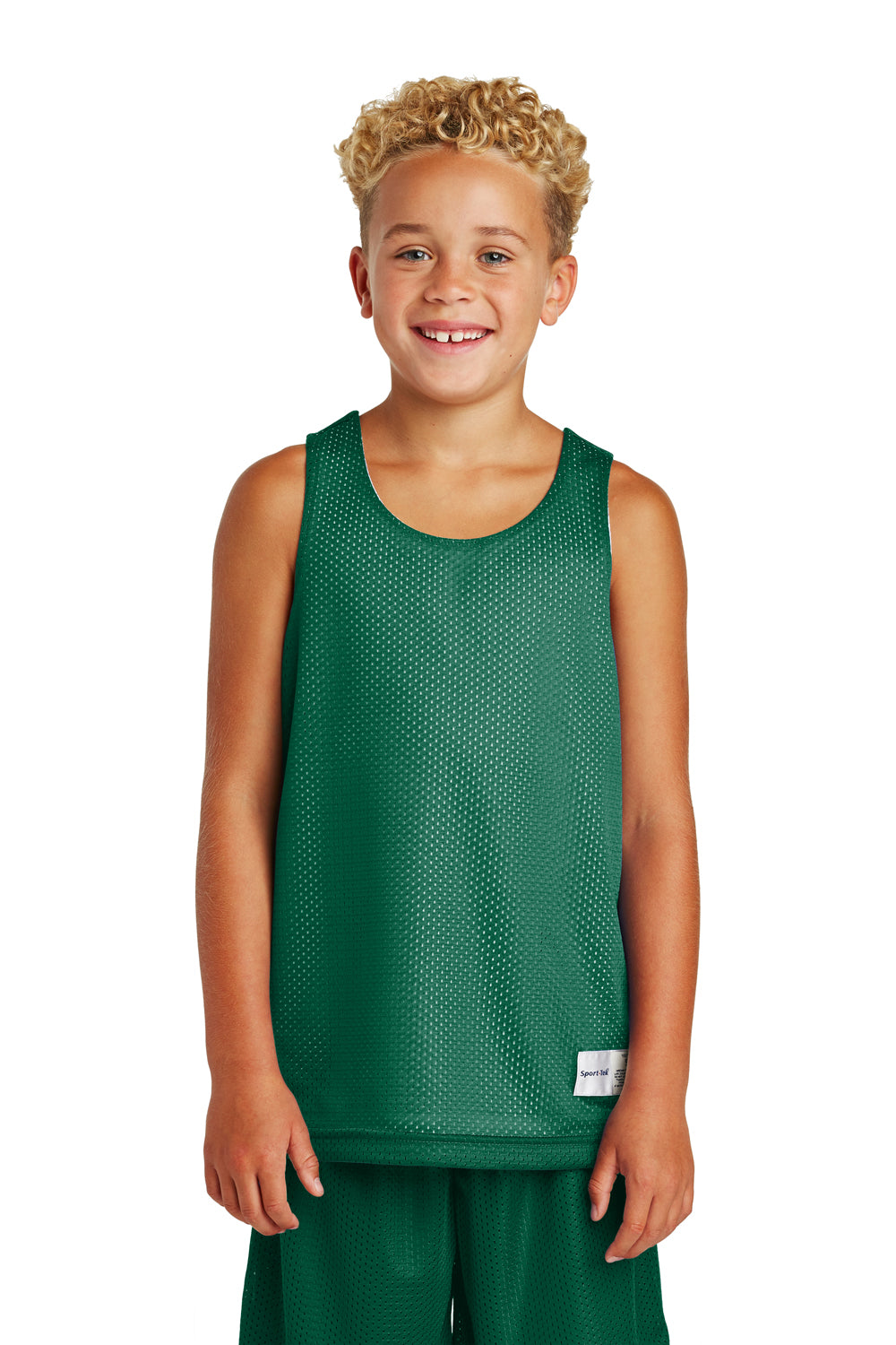 Sport-Tek YST500 Youth Reversible Mesh Moisture Wicking Tank Top Kelly Green Model Front