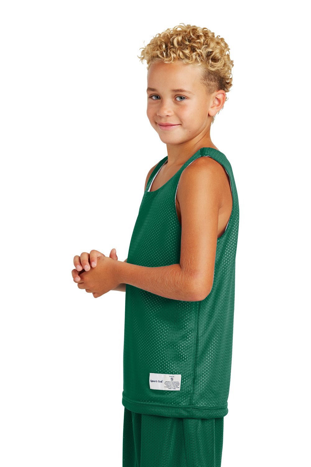 Sport-Tek YST500 Youth Reversible Mesh Moisture Wicking Tank Top Kelly Green Model Side