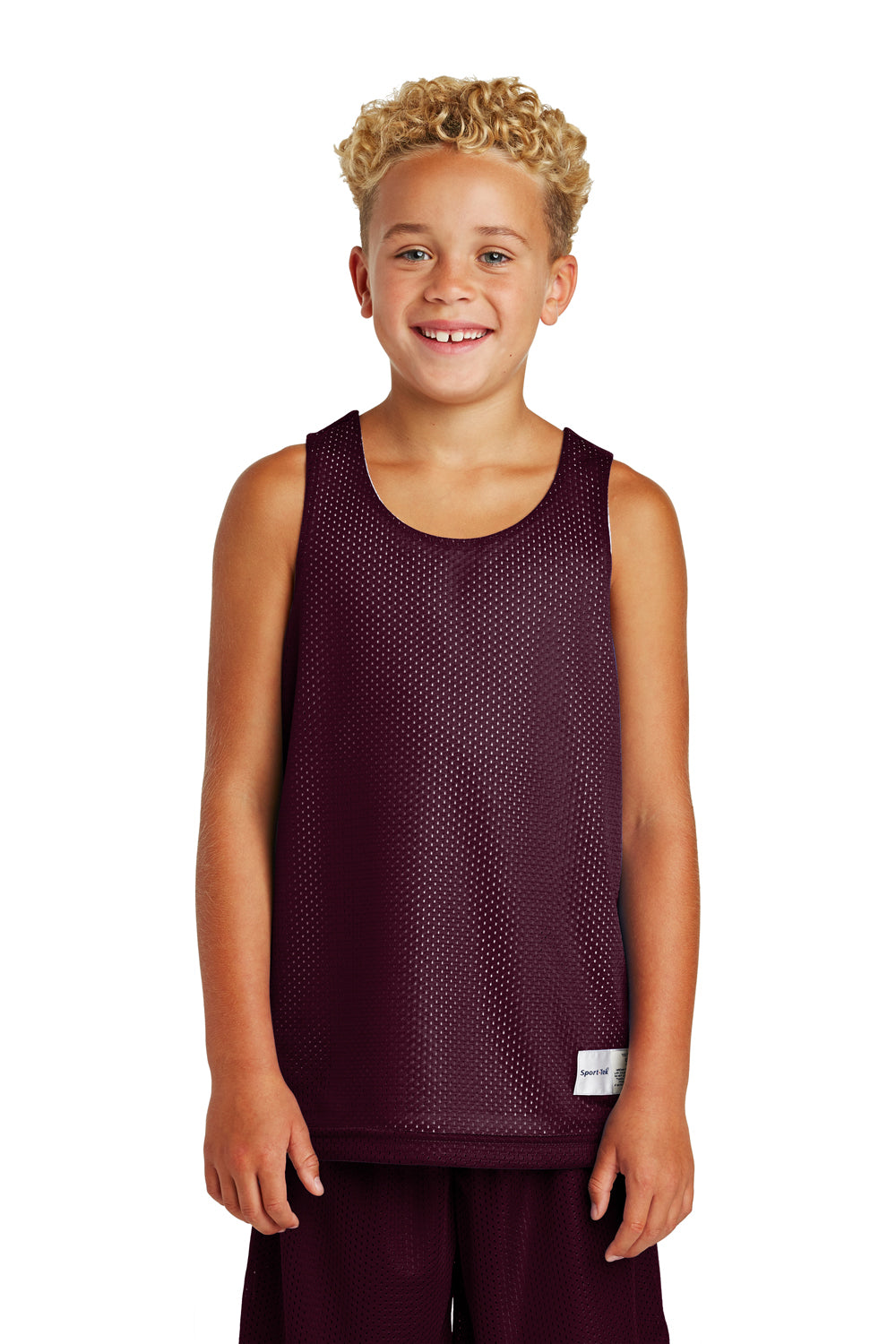 Sport-Tek YST500 Youth Reversible Mesh Moisture Wicking Tank Top Maroon Model Front