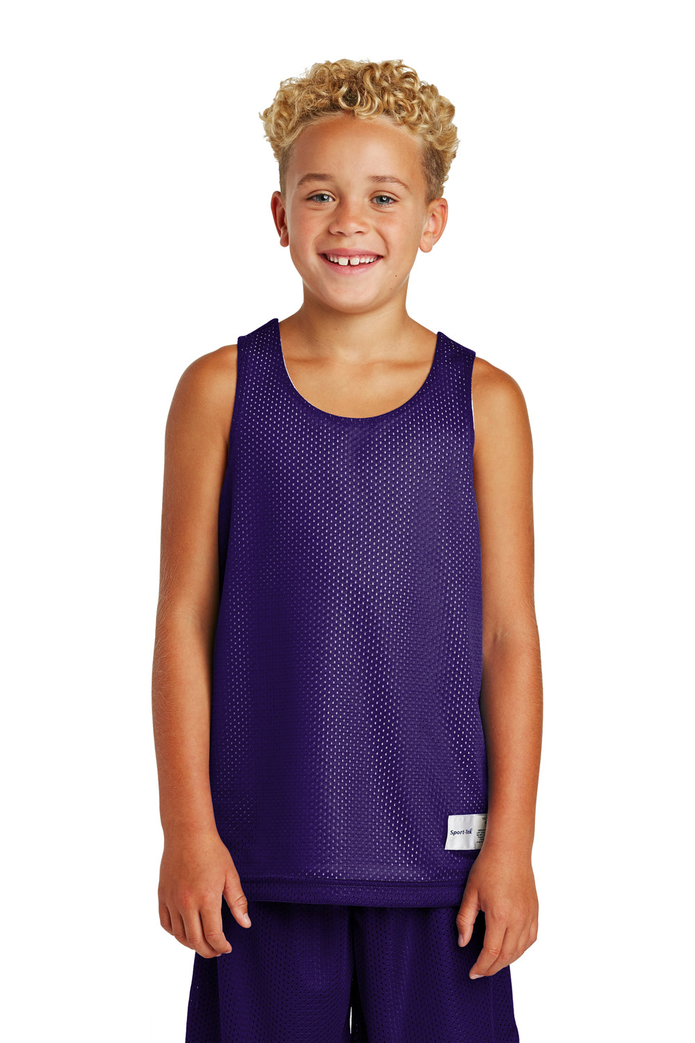 Sport-Tek YST500 Youth Reversible Mesh Moisture Wicking Tank Top Purple Model Front