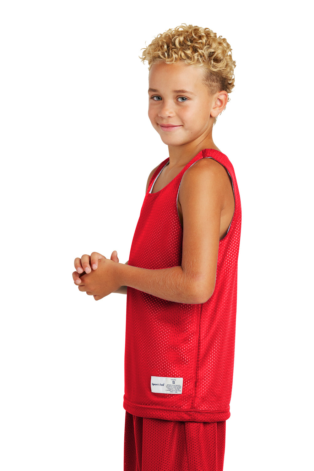 Sport-Tek YST500 Youth Reversible Mesh Moisture Wicking Tank Top True Red Model Side