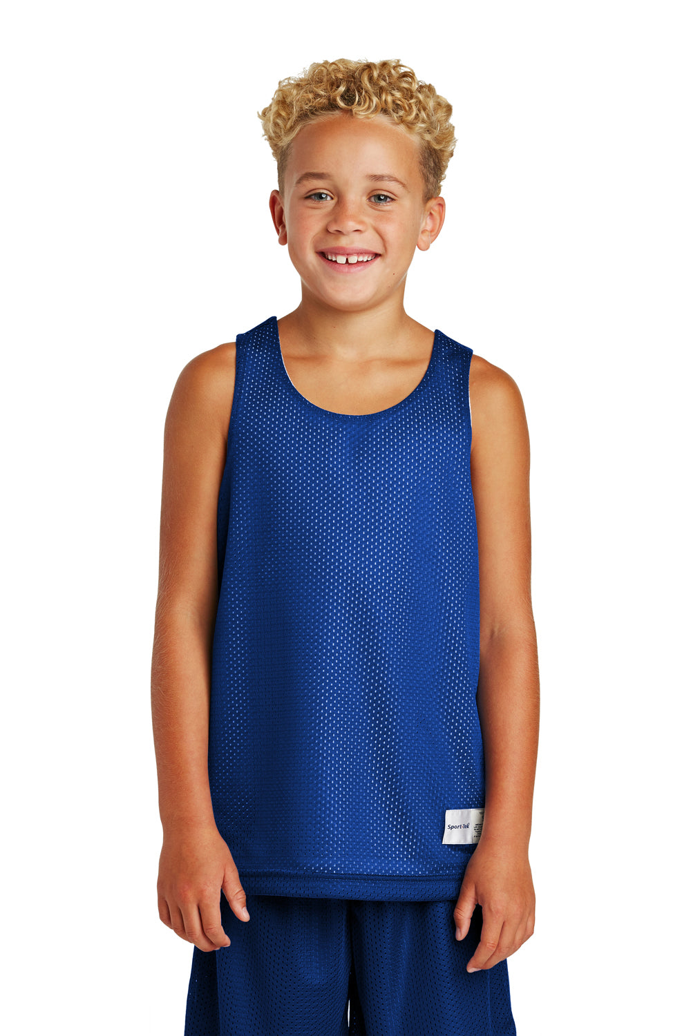 Sport-Tek YST500 Youth Reversible Mesh Moisture Wicking Tank Top True Royal Blue Model Front