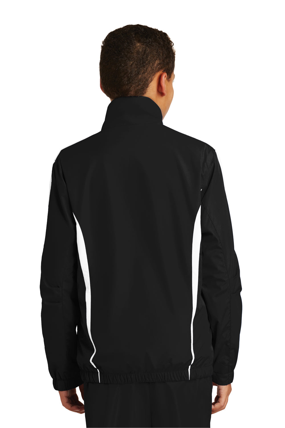 Sport-Tek YST60 Youth Water Resistant Full Zip Jacket Black/White Model Back