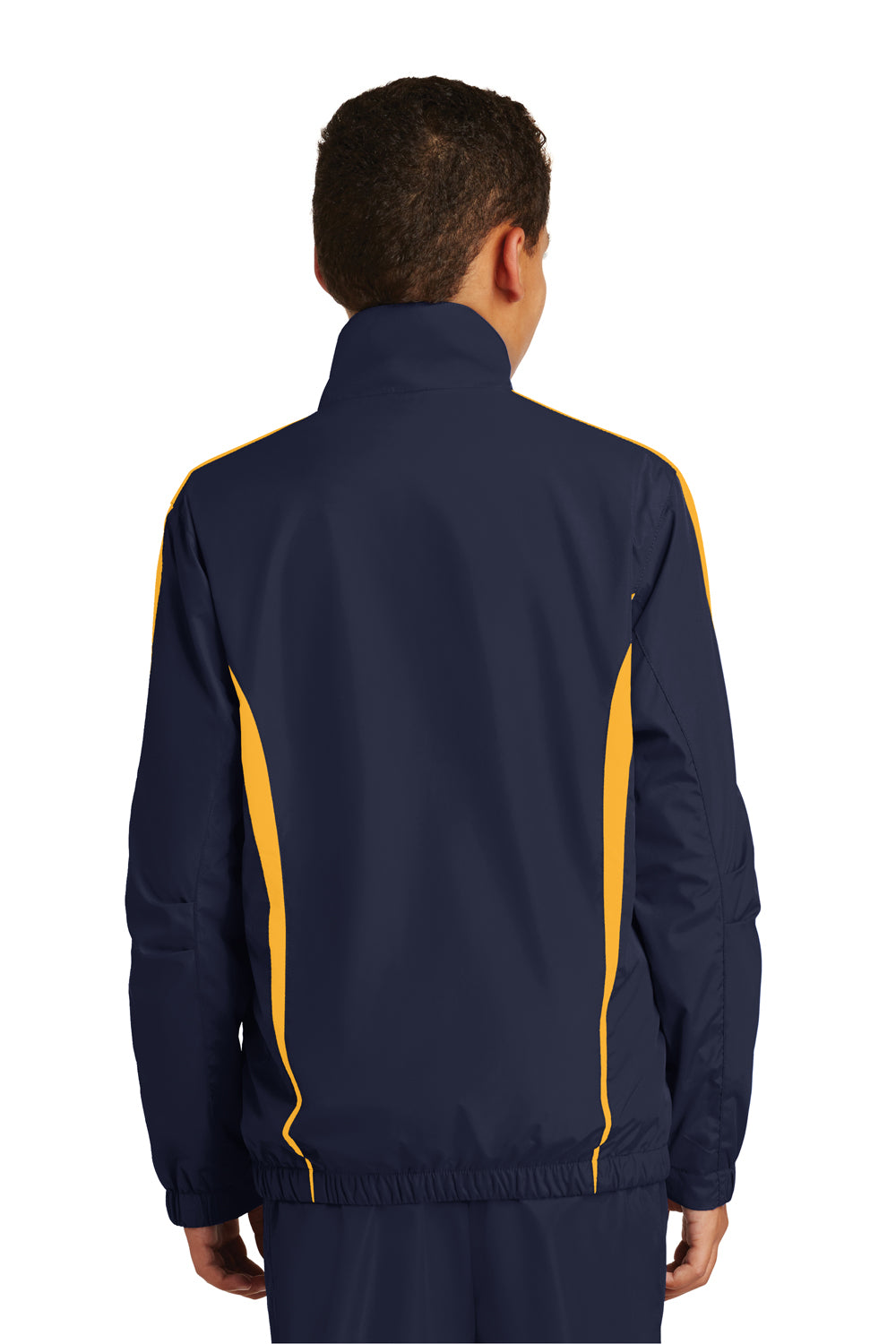 Sport-Tek YST60 Youth Water Resistant Full Zip Jacket True Navy Blue/Gold Model Back