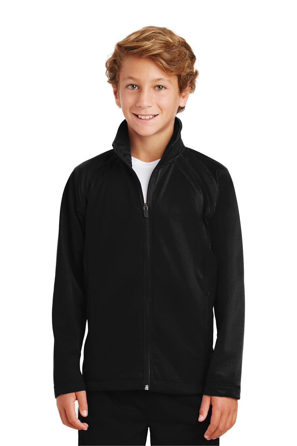 Sport-Tek YST90 Youth Full Zip Track Jacket Black Model Front