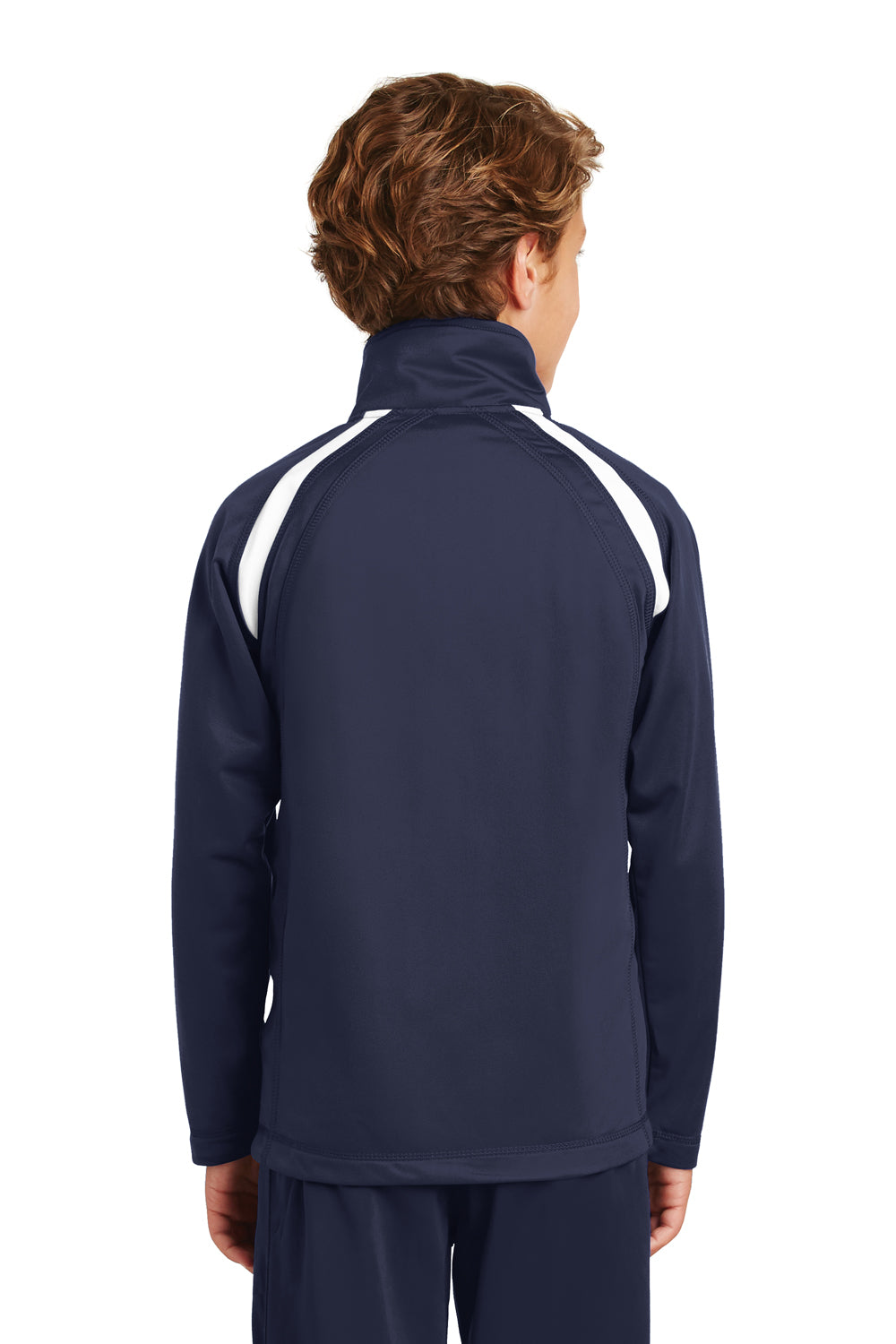 Sport-Tek YST90 Youth Full Zip Track Jacket True Navy Blue/White Model Back