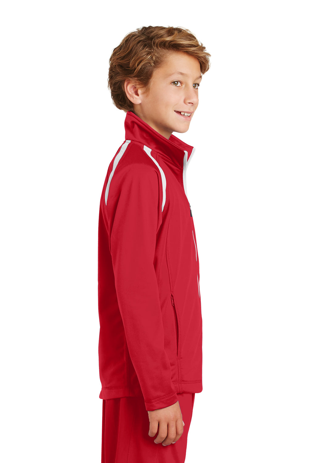 Sport-Tek YST90 Youth Full Zip Track Jacket True Red/White Model Side