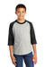 Sport-Tek YT200 Youth 3/4 Sleeve Crewneck T-Shirt Heather Grey/Black Model Front