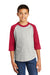 Sport-Tek YT200 Youth 3/4 Sleeve Crewneck T-Shirt Heather Grey/Red Model Front