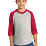 Sport-Tek Youth 3/4 Sleeve Crewneck T-Shirt - Heather Grey/Red