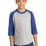 Sport-Tek Youth 3/4 Sleeve Crewneck T-Shirt - Heather Grey/Royal Blue